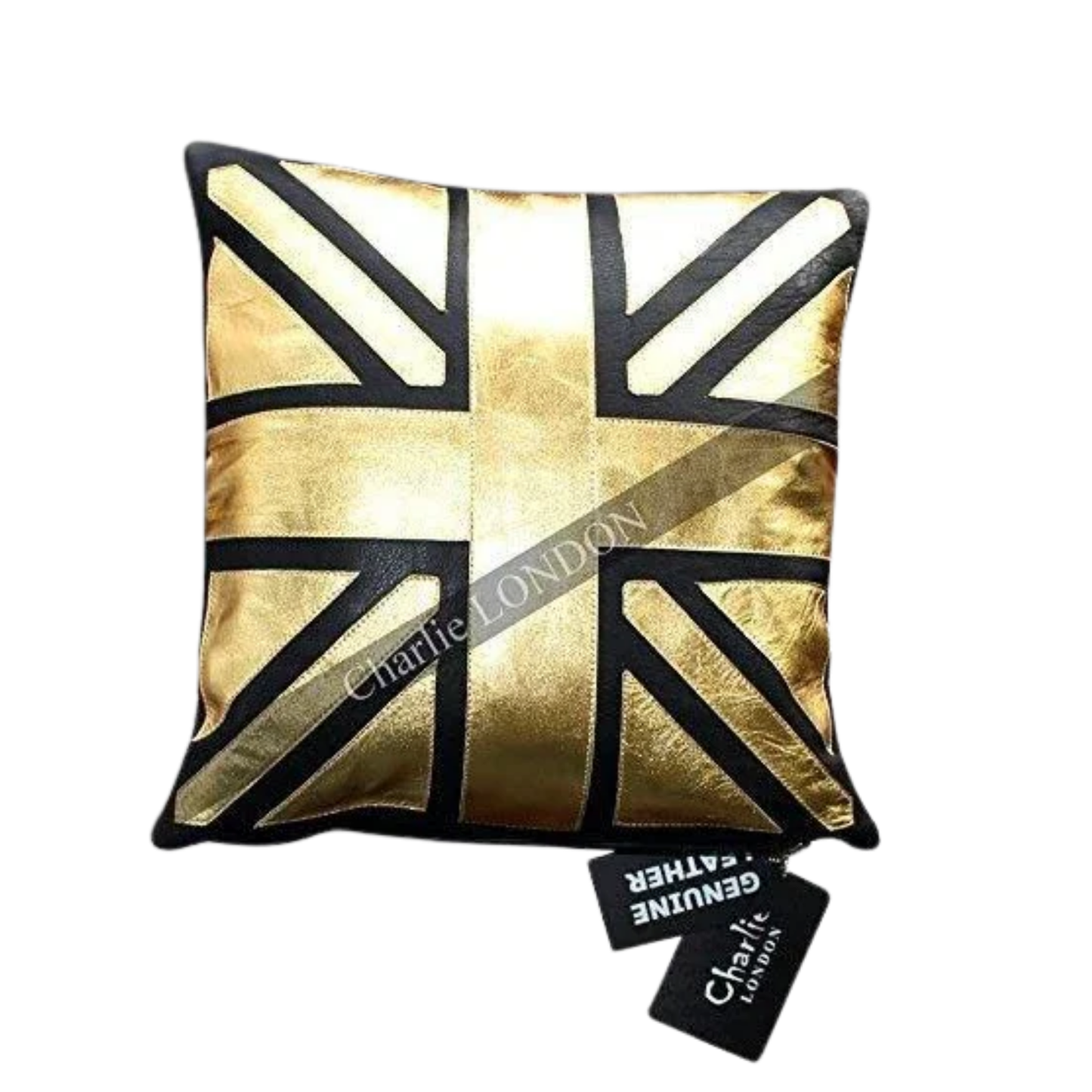 set of 2 union jack design gold leather cushion cover for modern interiors