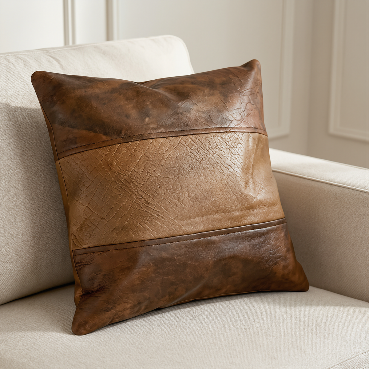 genuine leather cushion covers striped style-set of 2