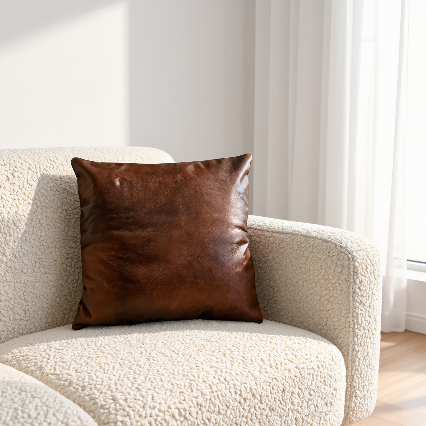 set of 2 genuine leather sofa cushion covers – black & brown