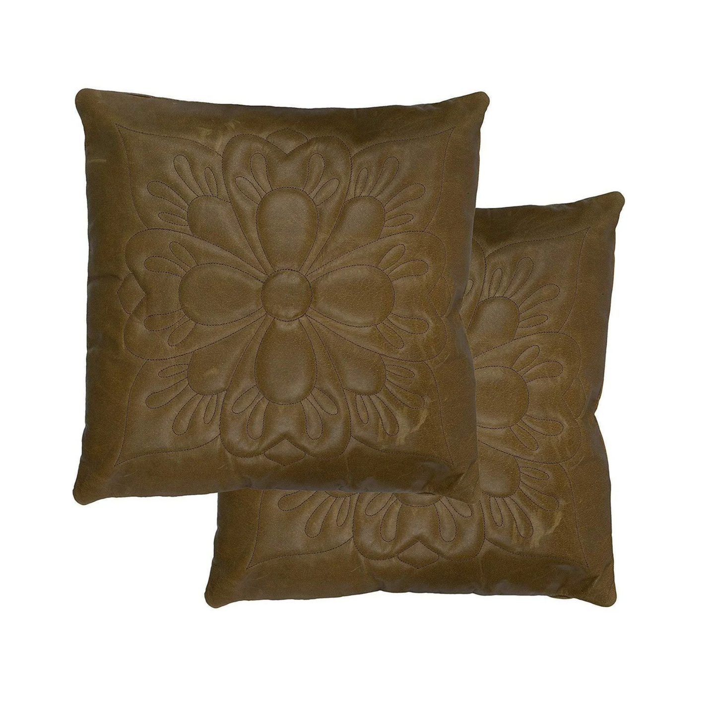cushion covers embroidered-set of 2 genuine leather 16 inch