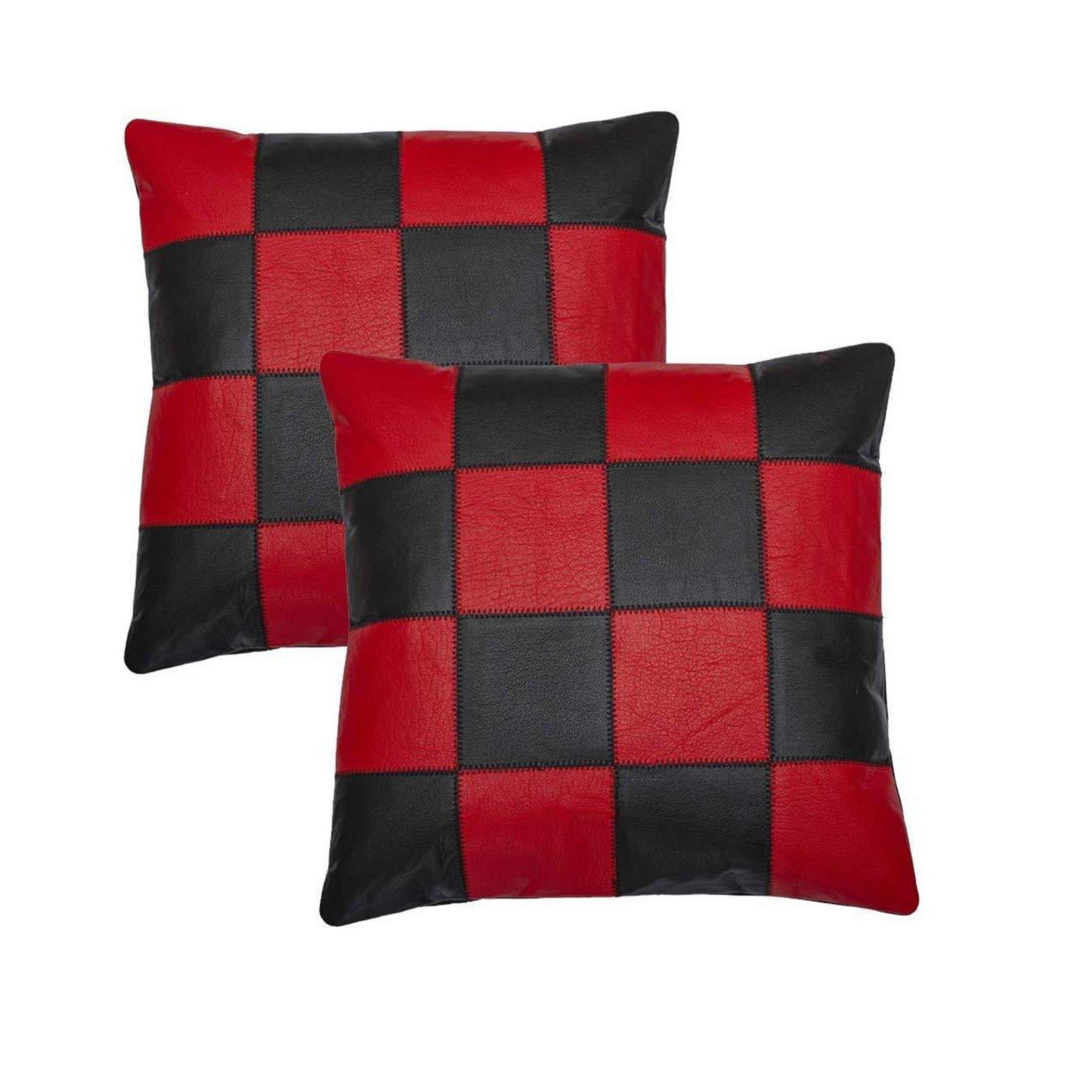 genuine leather chequered design cushion covers-set of 2