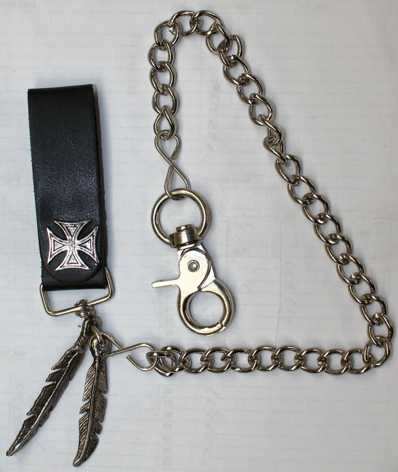 wallet chains genuine leather iron cross biker accessory