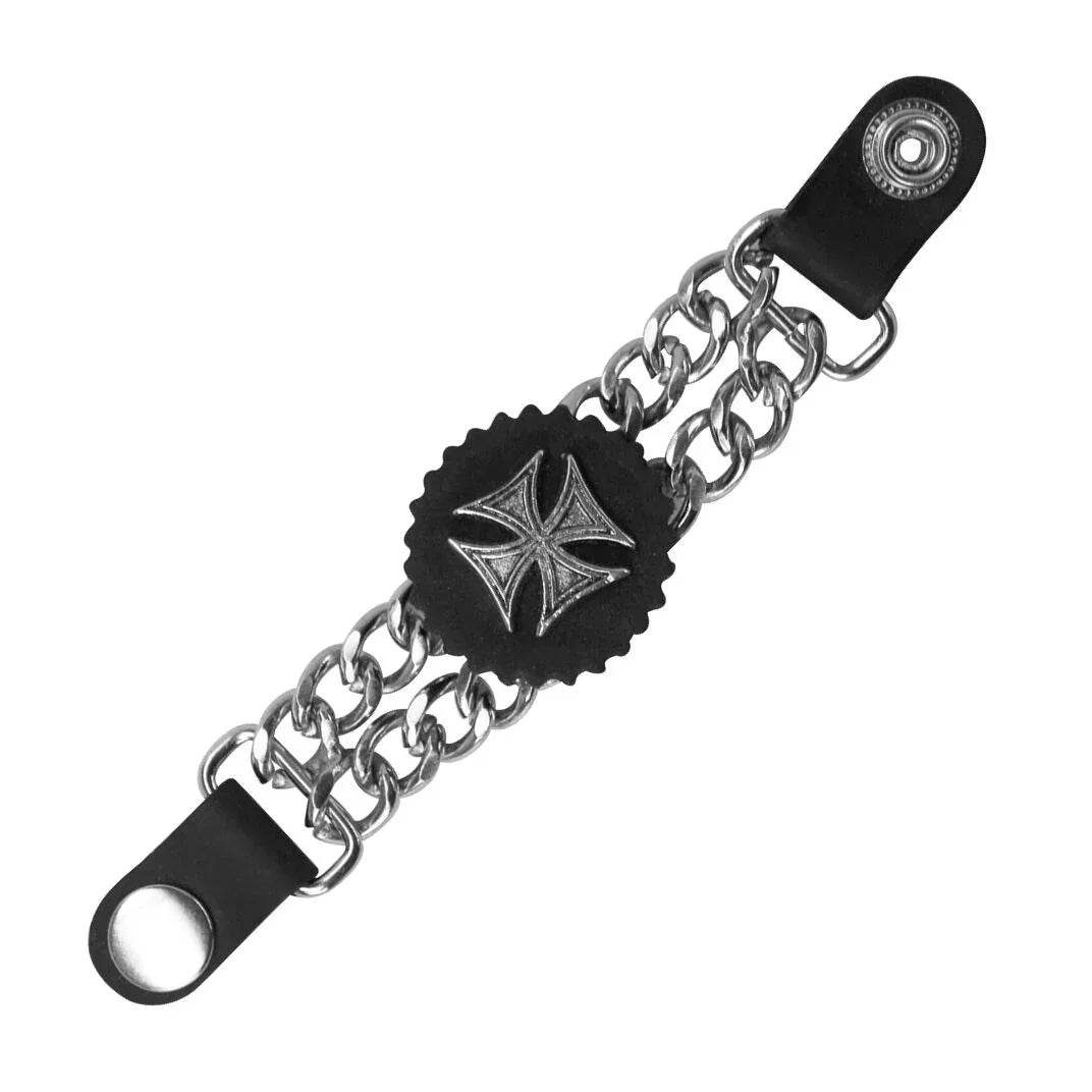 chain vest extenders black leather 7 inch with 15mm snap closure