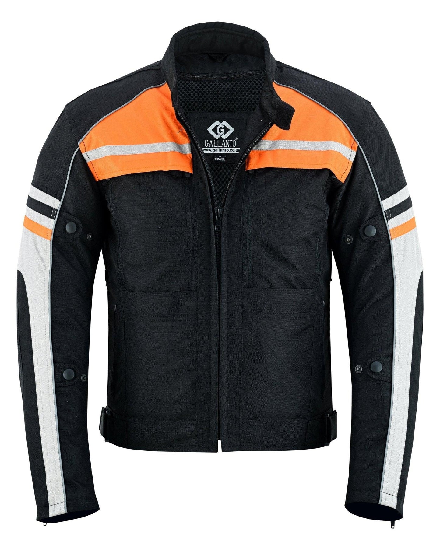 mens orange black grey vented textile biker riding armoured jacket
