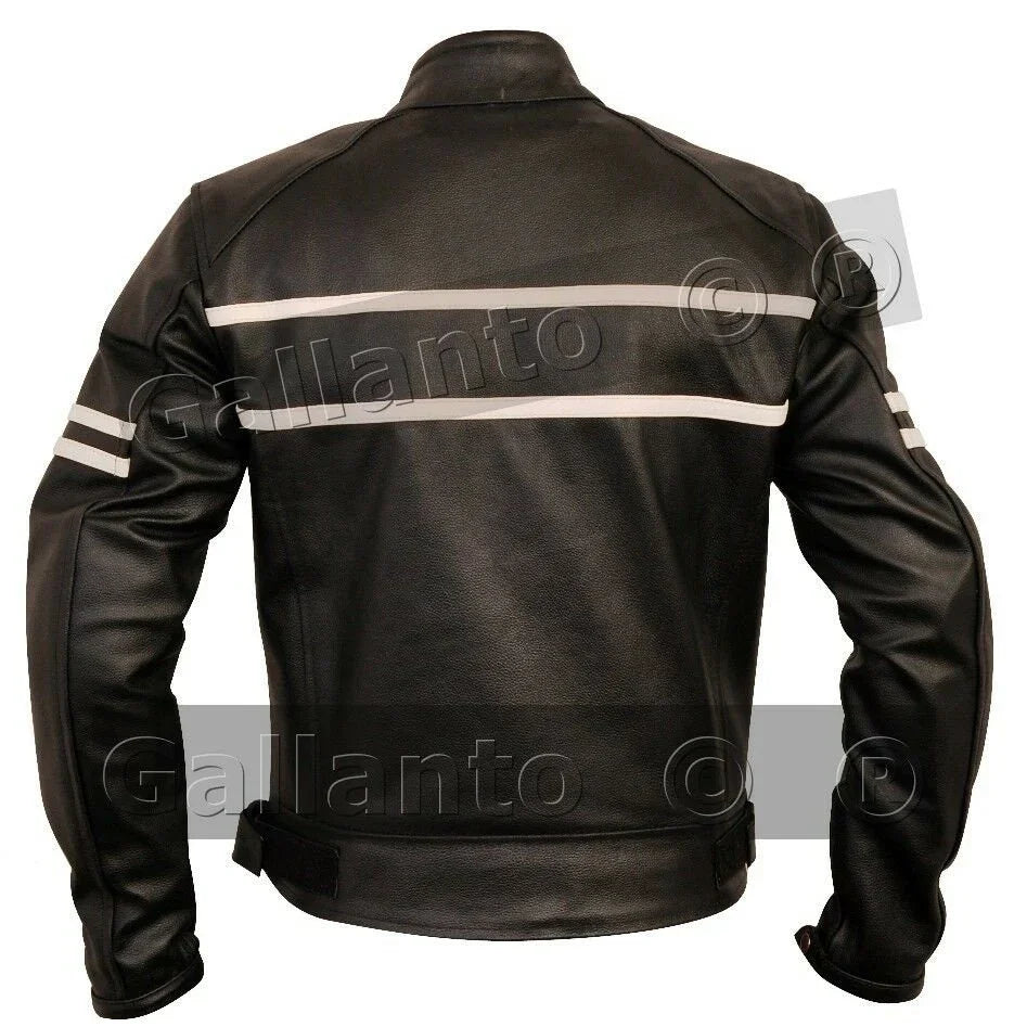 male biker jacket – men's black cowhide cafe racer leather jacket