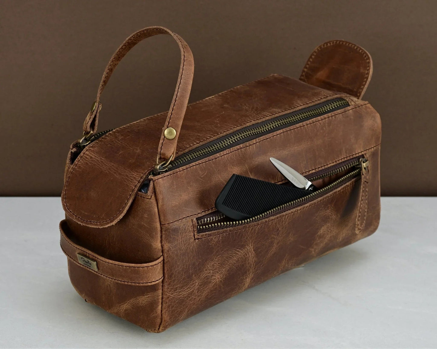 mens wash bag – premium genuine leather travel toiletry bag