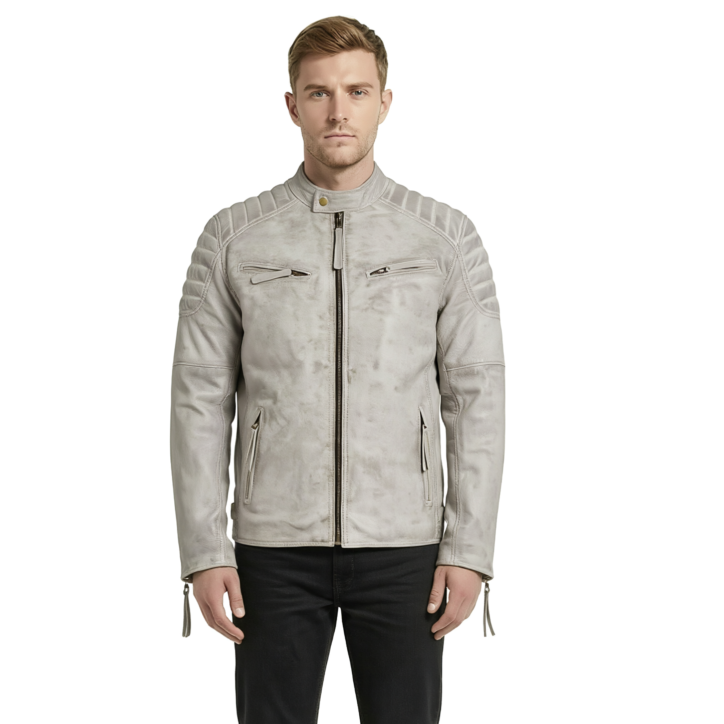 mens designer jackets – slim fit washed leather biker jacket