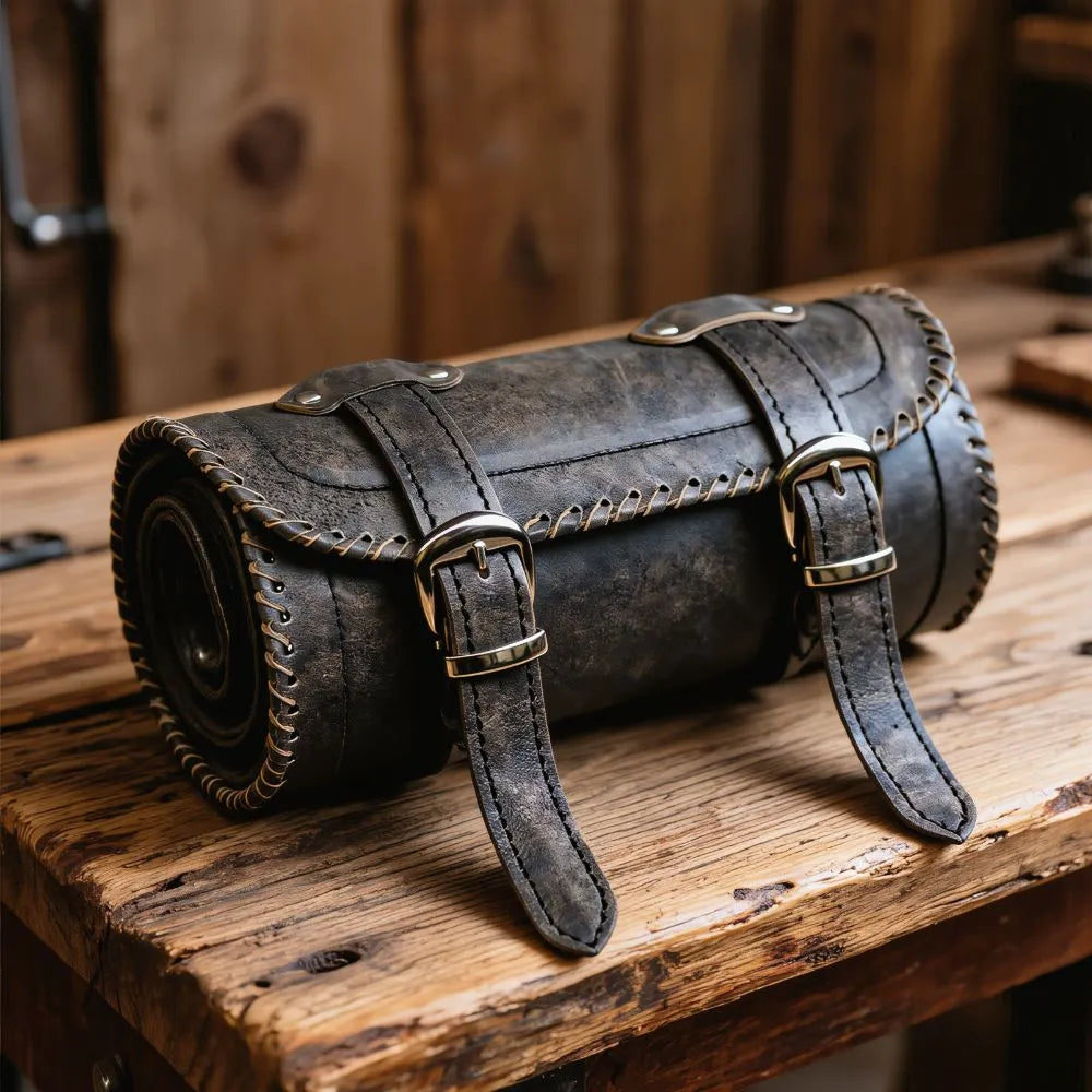 stonewash grey leather motorcycle tool bag