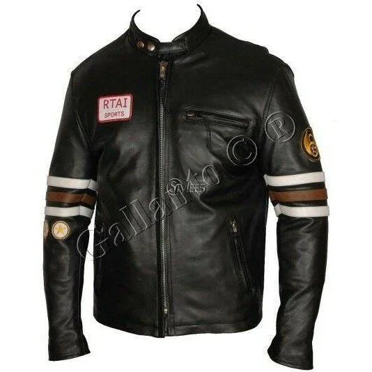 house md genuine cowhide leather biker jacket