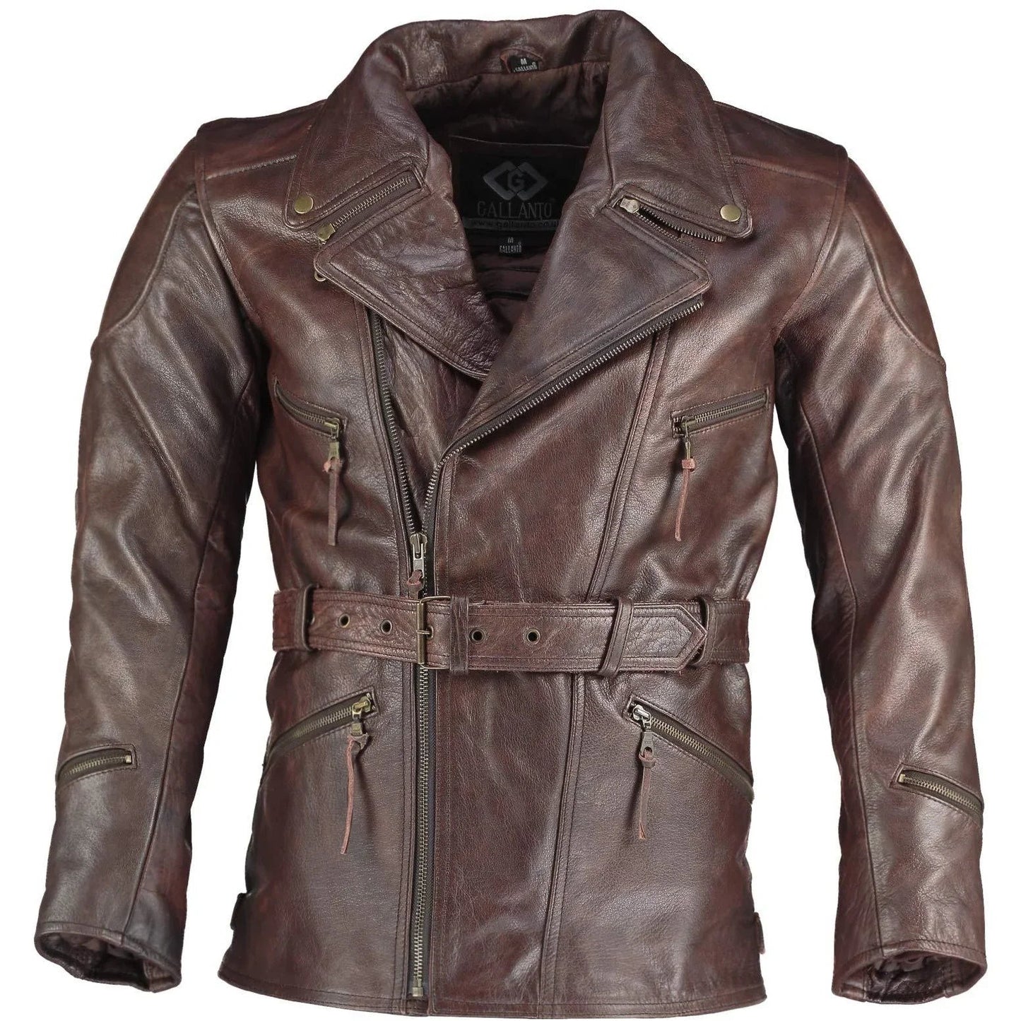 men's leather biker jacket 3/4 length cowhide motorcycle jacket
