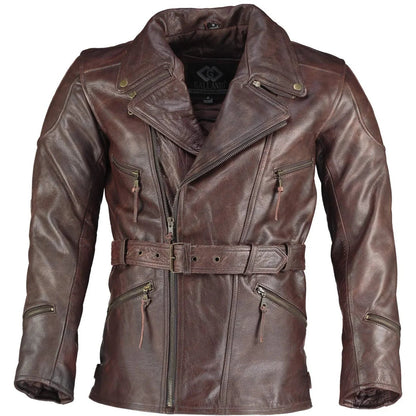 Men's Leather Biker Jacket 3/4 Length Cowhide Motorcycle Jacket