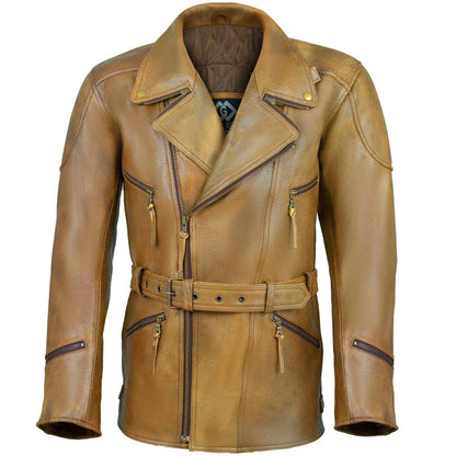Men's Leather Biker Jacket 3/4 Length Cowhide Motorcycle Jacket