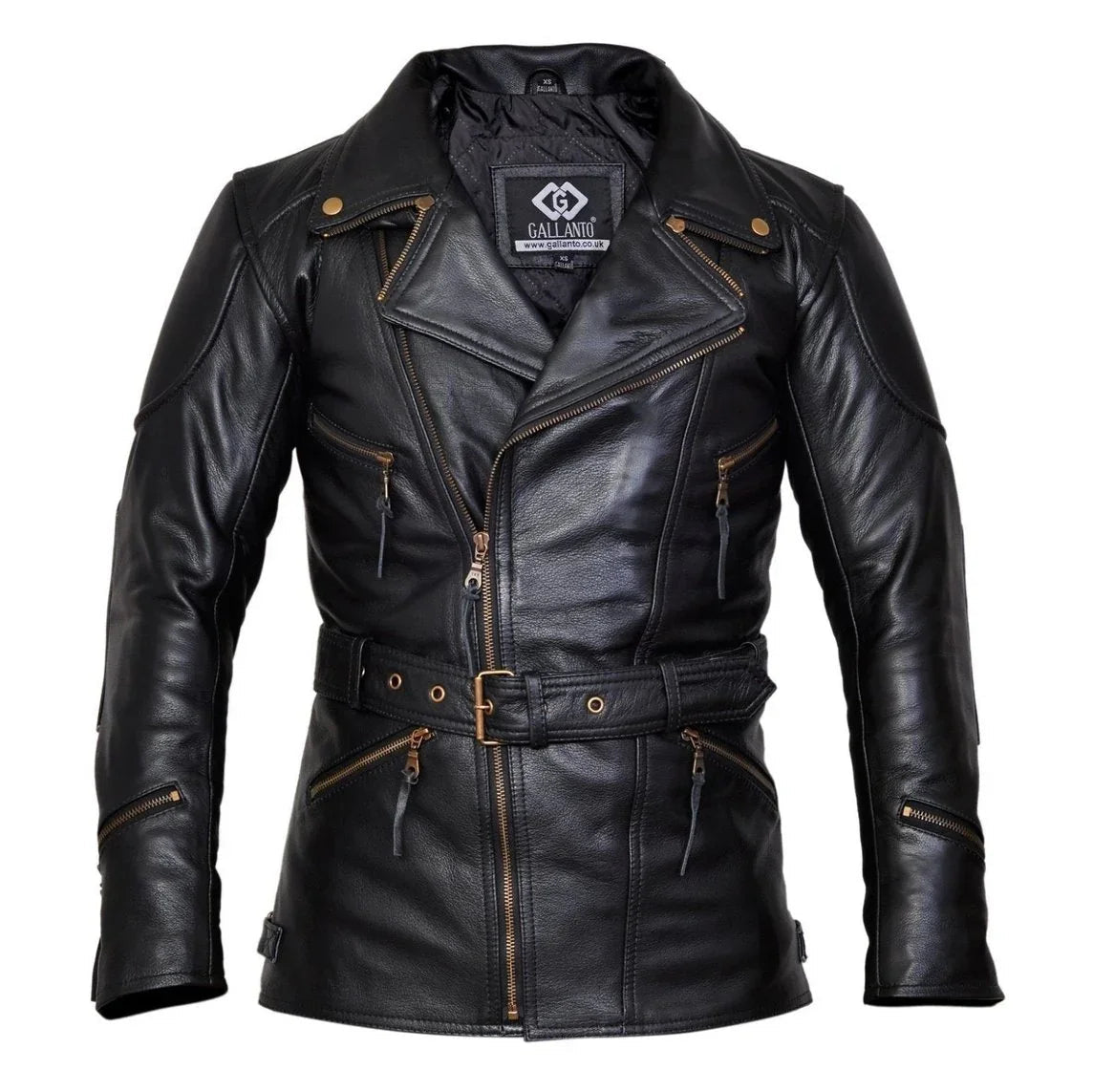 men's leather biker jacket 3/4 length cowhide motorcycle jacket