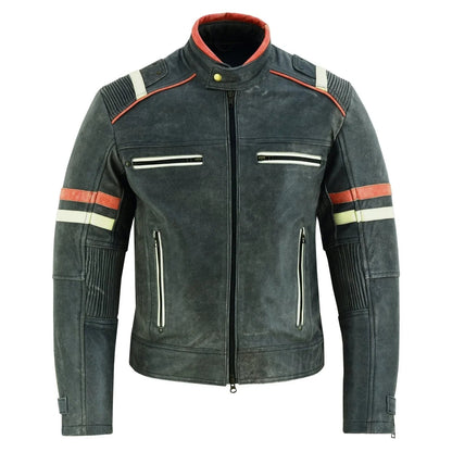 Leather Jacket Ireland Stonewash Grey Café Racer for Men