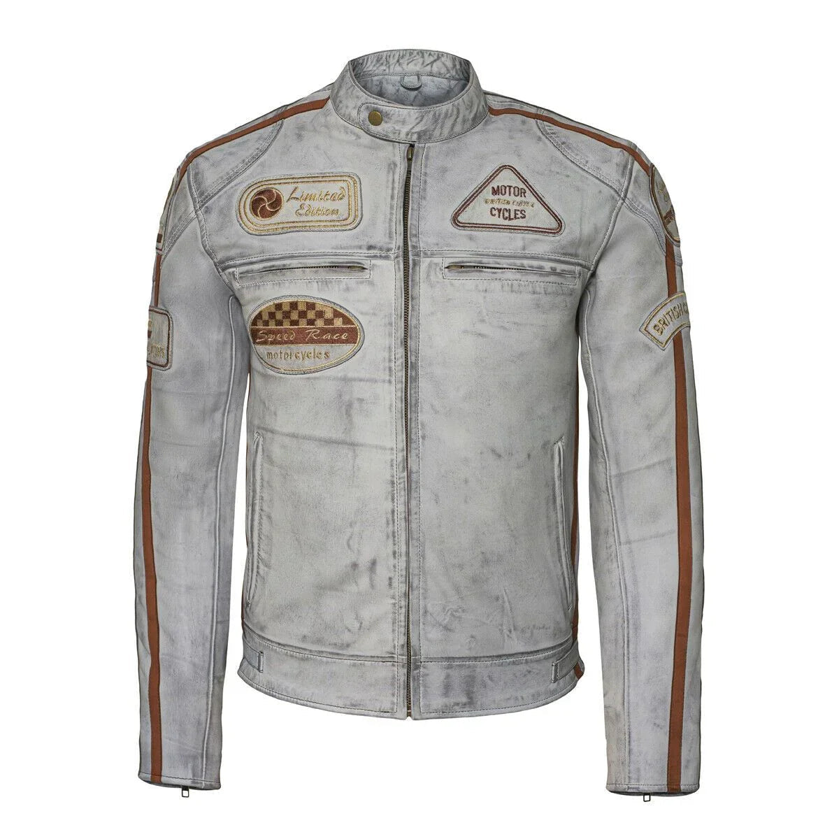 classic british men's biker jackets with badges motorcycle style