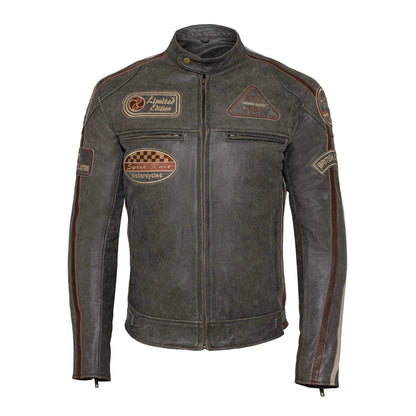 Classic British Men's Biker Jackets with Badges Motorcycle Style