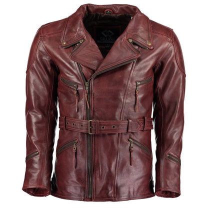 Men's Leather Biker Jacket 3/4 Length Cowhide Motorcycle Jacket