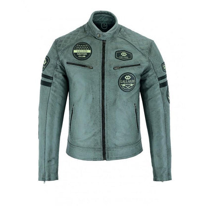 Men's Biker Jackets Grey Real Leather Motorcycle Jacket for Riding