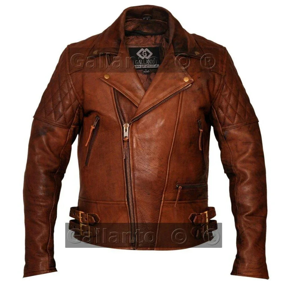 classic diamond motorcycle men's  leather biker jacket