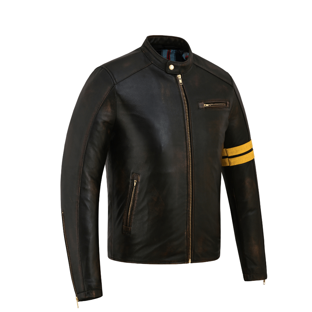 mens black sheepskin leather jacket with antique distressed finish