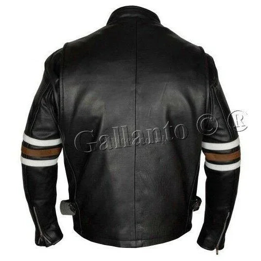 house md genuine cowhide leather biker jacket