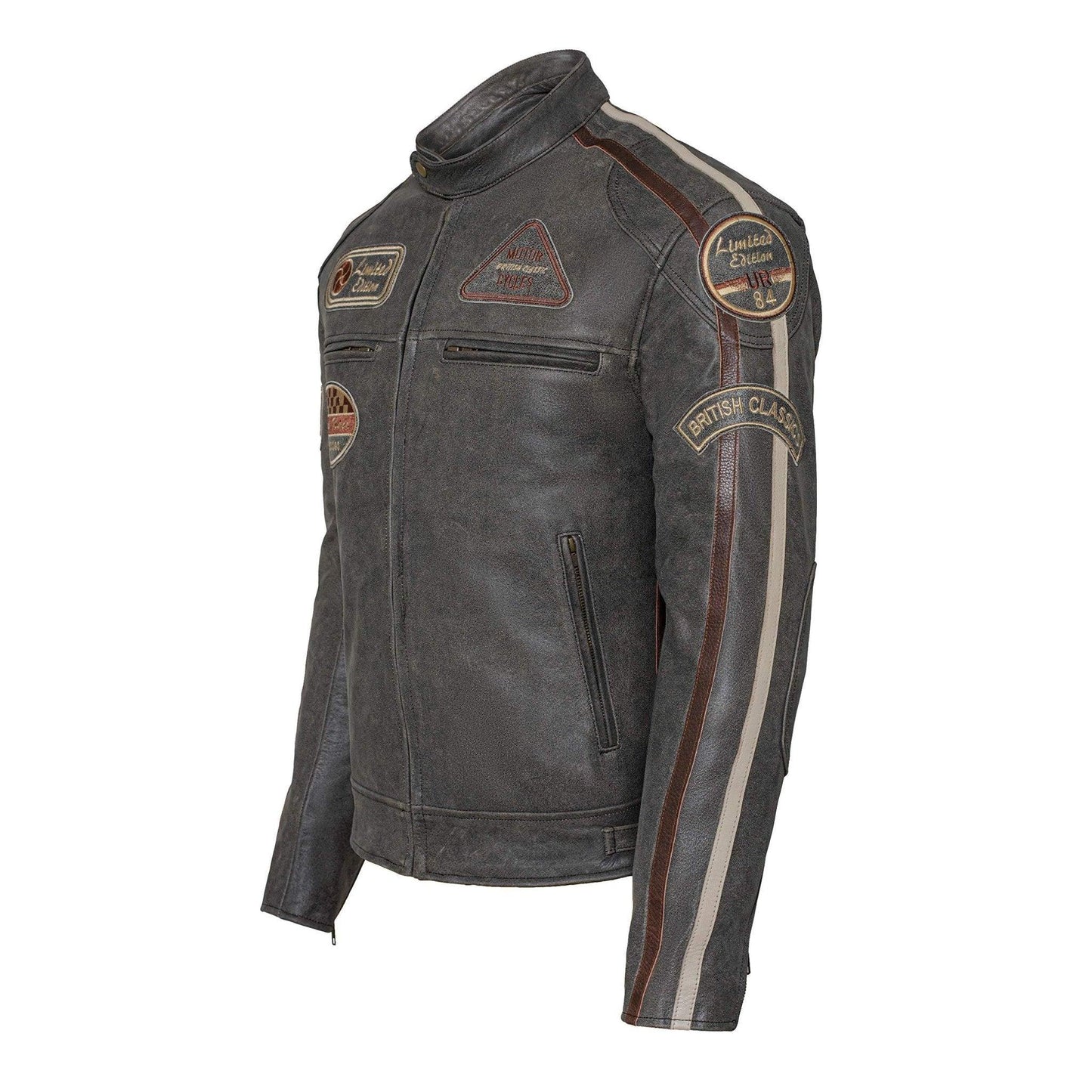 classic british men's biker jackets with badges motorcycle style