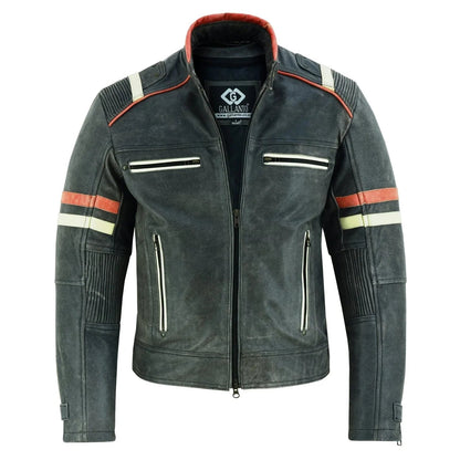 Leather Jacket Ireland Stonewash Grey Café Racer for Men