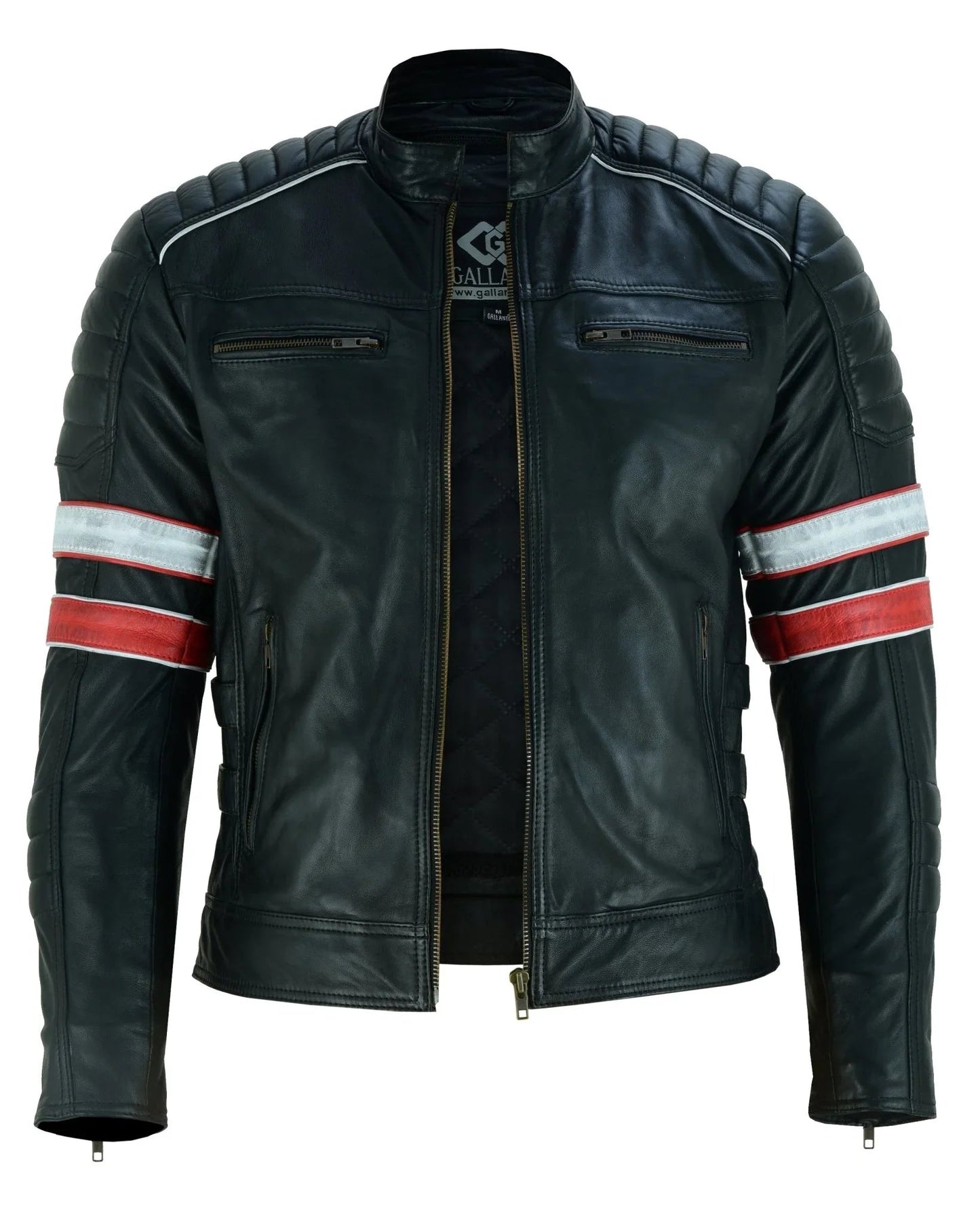 leather biker jackets men's black cafe racer sheepskin jacket