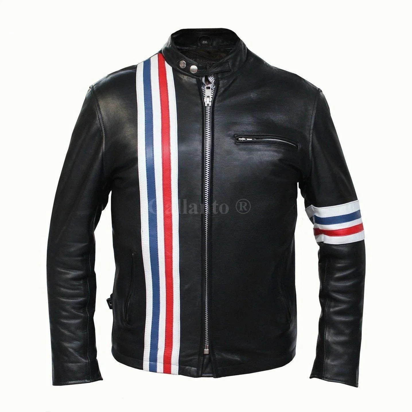 easy rider striped leather jacket in premium cowhide for riders