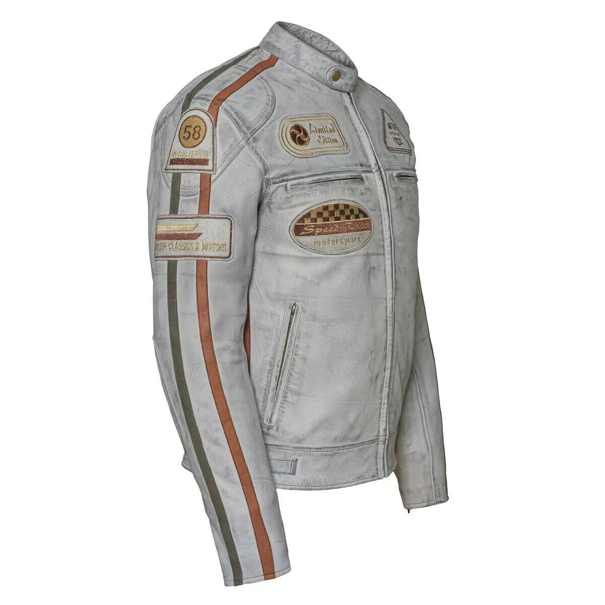 classic british men's biker jackets with badges motorcycle style