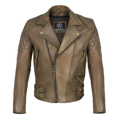 Classic Diamond Motorcycle Men's  Leather Biker Jacket
