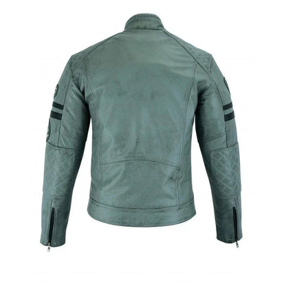 Men's Biker Jackets Grey Real Leather Motorcycle Jacket for Riding