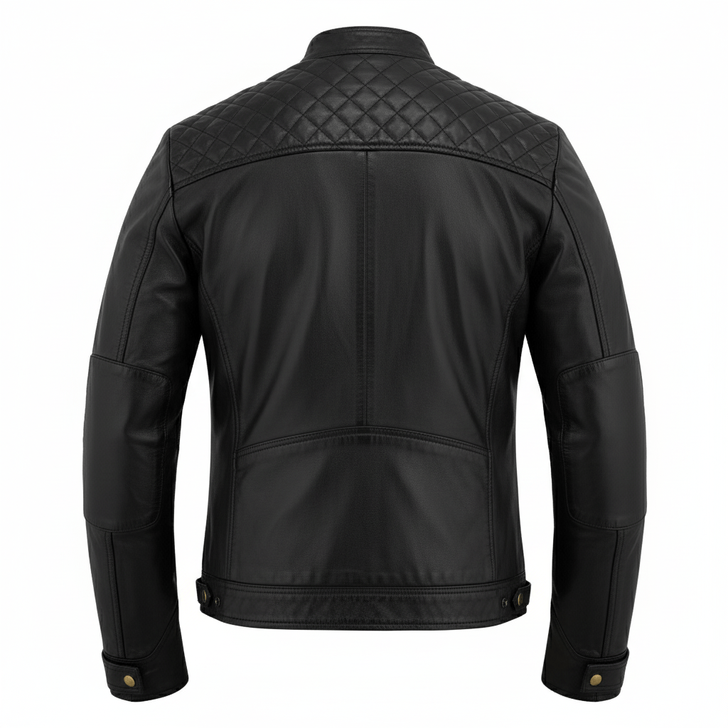 mens black leather jacket real leather quilted shoulder design