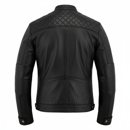Mens Black Leather Jacket Real Leather Quilted Shoulder Design