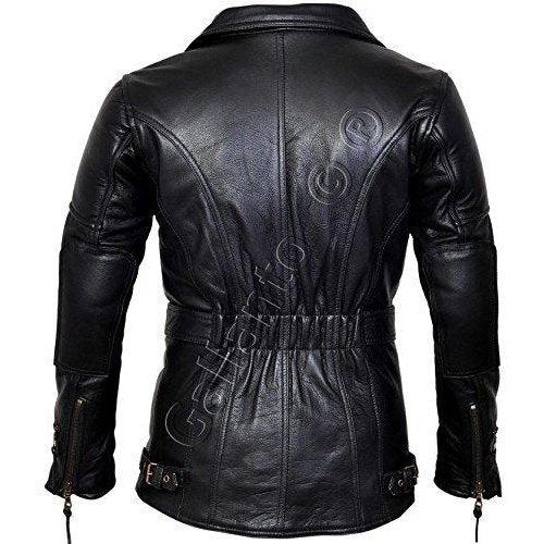 men's leather biker jacket 3/4 length cowhide motorcycle jacket