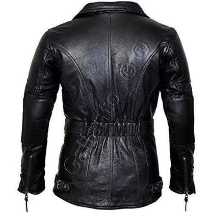 Men's Leather Biker Jacket 3/4 Length Cowhide Motorcycle Jacket