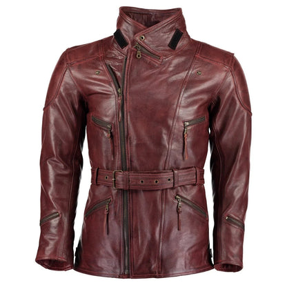 Men's Leather Biker Jacket 3/4 Length Cowhide Motorcycle Jacket