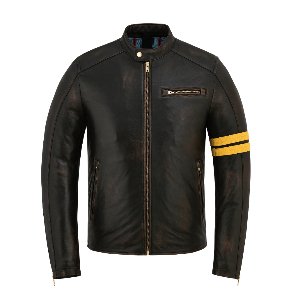 mens black sheepskin leather jacket with antique distressed finish