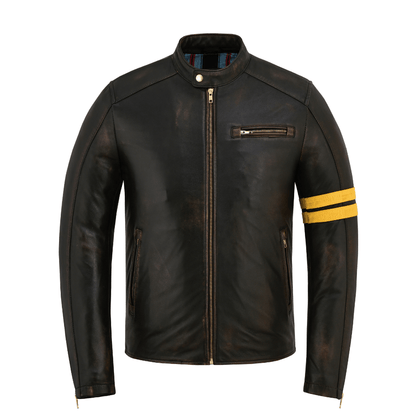 Mens Black Sheepskin Leather Jacket with Antique Distressed Finish