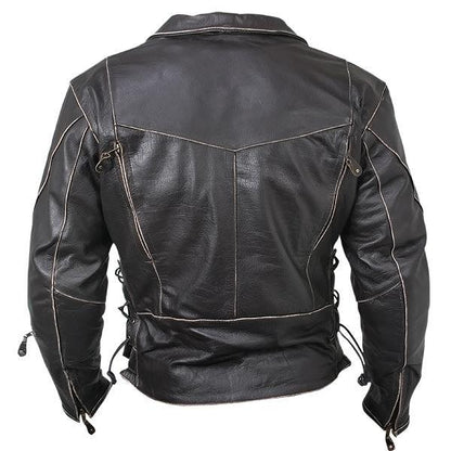 Leather Biker Jacket – Men's Antique Brown Rub-Off Cowhide Motorcycle Jacket