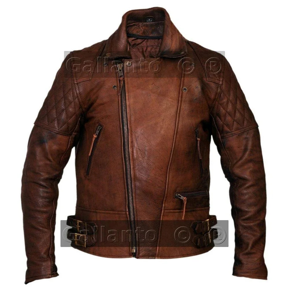 classic diamond motorcycle men's  leather biker jacket