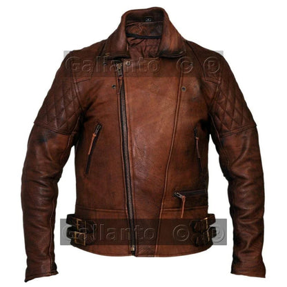 Classic Diamond Motorcycle Men's  Leather Biker Jacket