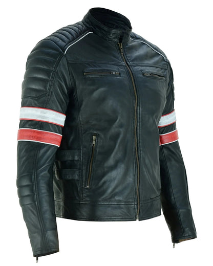 Leather Biker Jackets Men's Black Cafe Racer Sheepskin Jacket