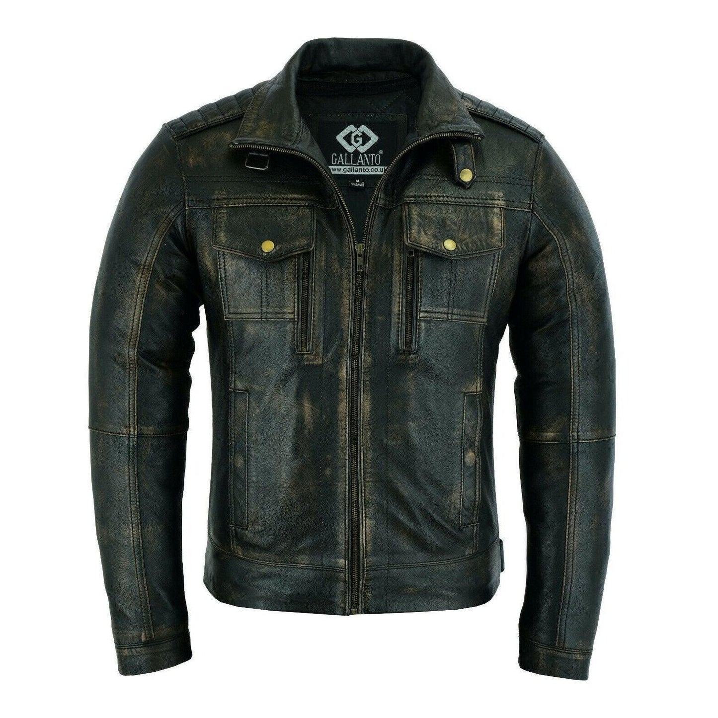 mens leather biker jacket in antique grey vintage cafe racer style