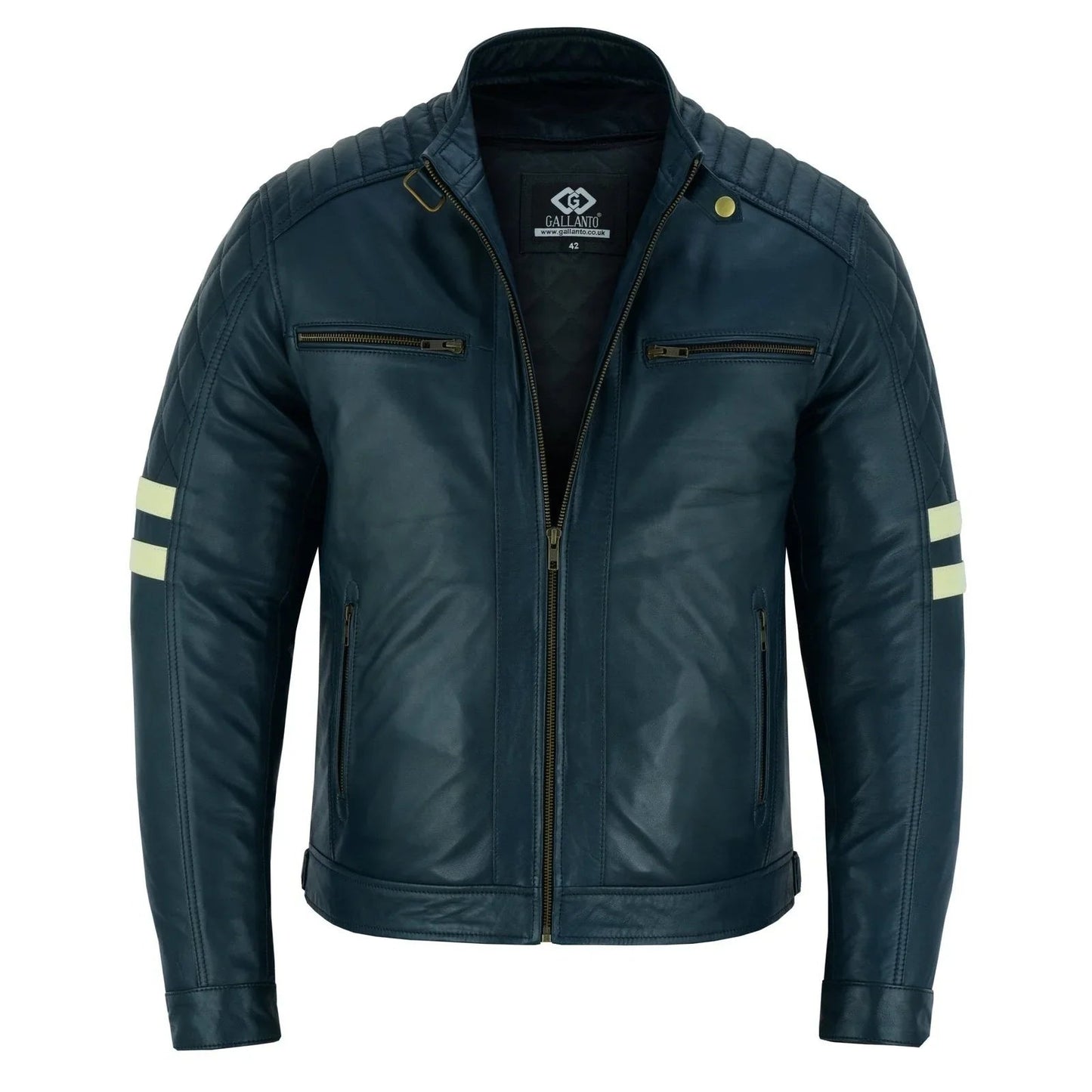 motor jacket men navy cafe racer sheepskin leather biker jacket