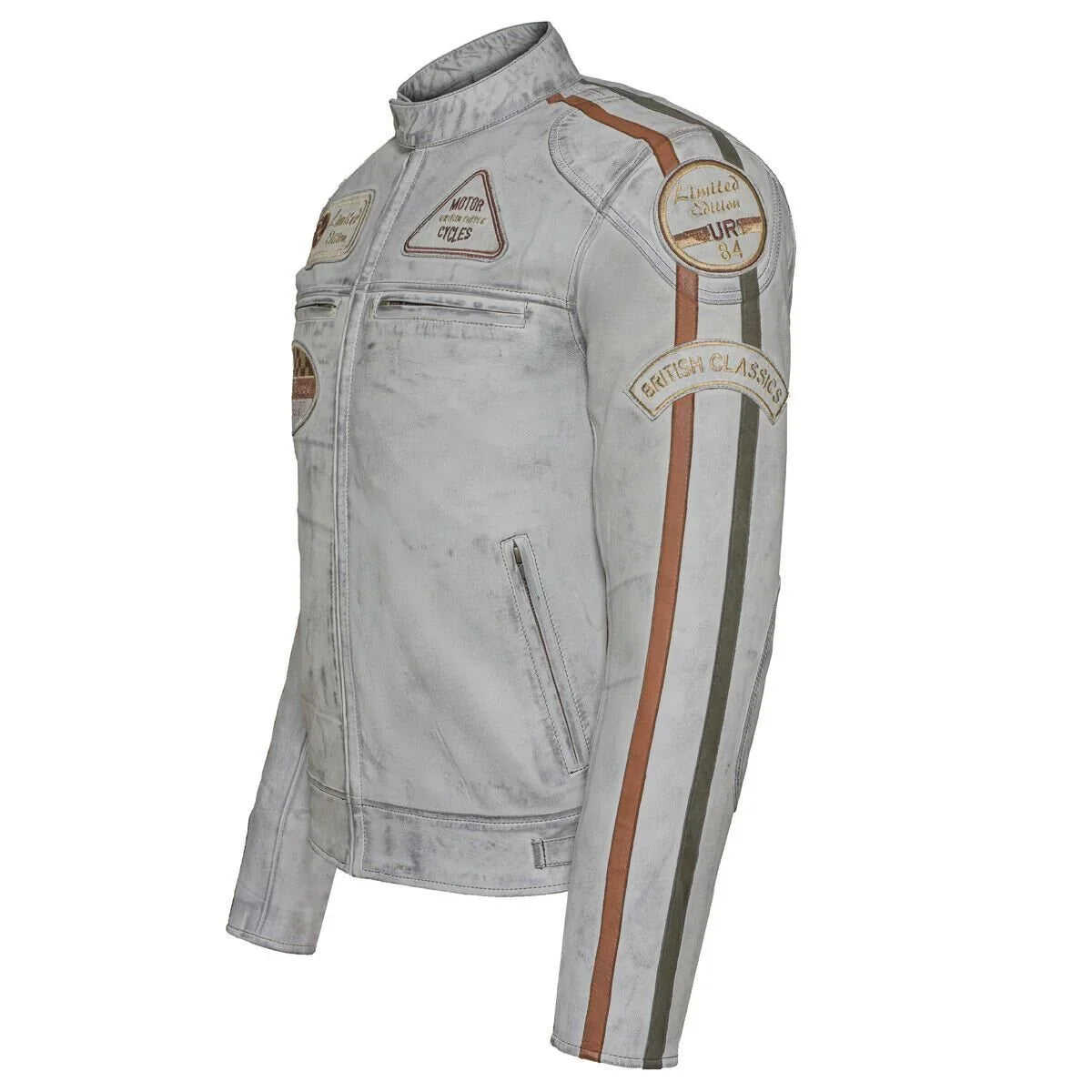 classic british men's biker jackets with badges motorcycle style