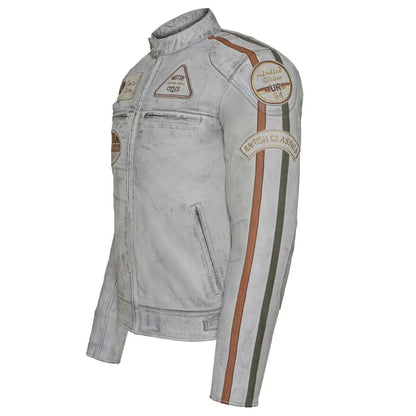 Classic British Men's Biker Jackets with Badges Motorcycle Style