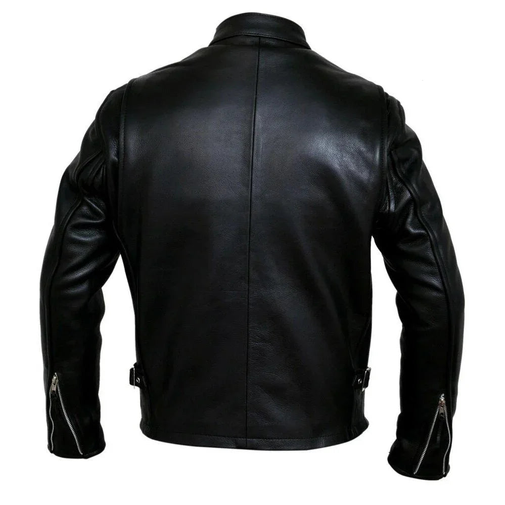 classic racer biker leather jacket in genuine leather