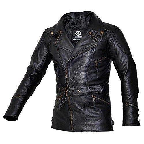 men's leather biker jacket 3/4 length cowhide motorcycle jacket