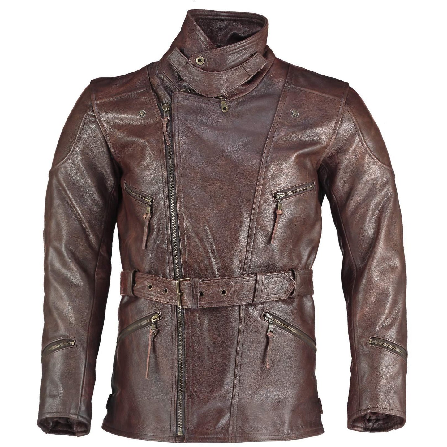 men's leather biker jacket 3/4 length cowhide motorcycle jacket